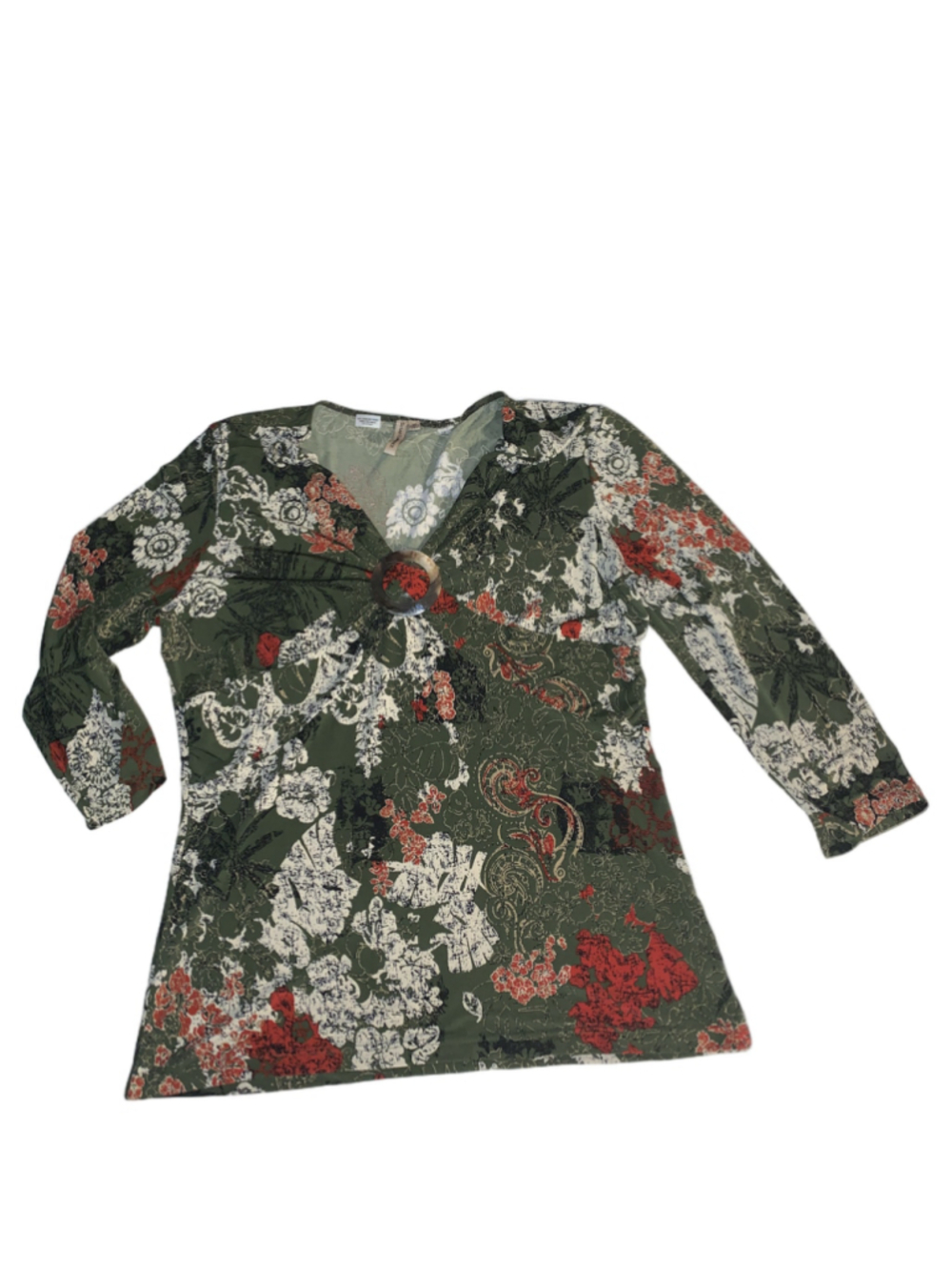 Women's Susan Lawrence Green Floral Tunic Top M